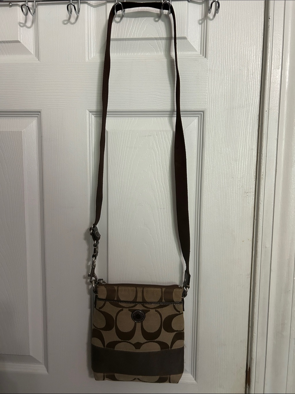 Coach Tan and Brown Signature Crossbody Bag